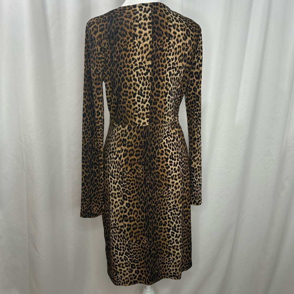 Michael Kors Women’s Dark Camel Leopard Print Wrap Dress size Medium - Picture 4 of 14